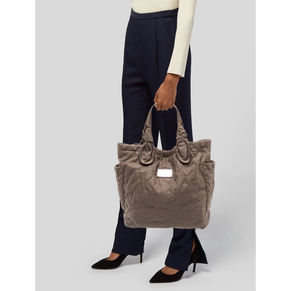 Marc by Marc Jacobs Taupe Quilted Nylon Logo Tote Bag Work Shoulder Diaper Bag
